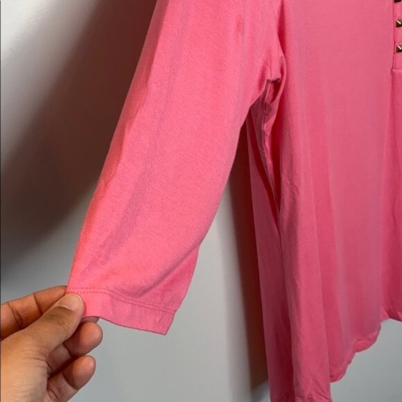 Cynthia Rowley Women Pink V-Neckline Button Down 3/4 Sleeves Top Plus Size 1X - Picture 4 of 9